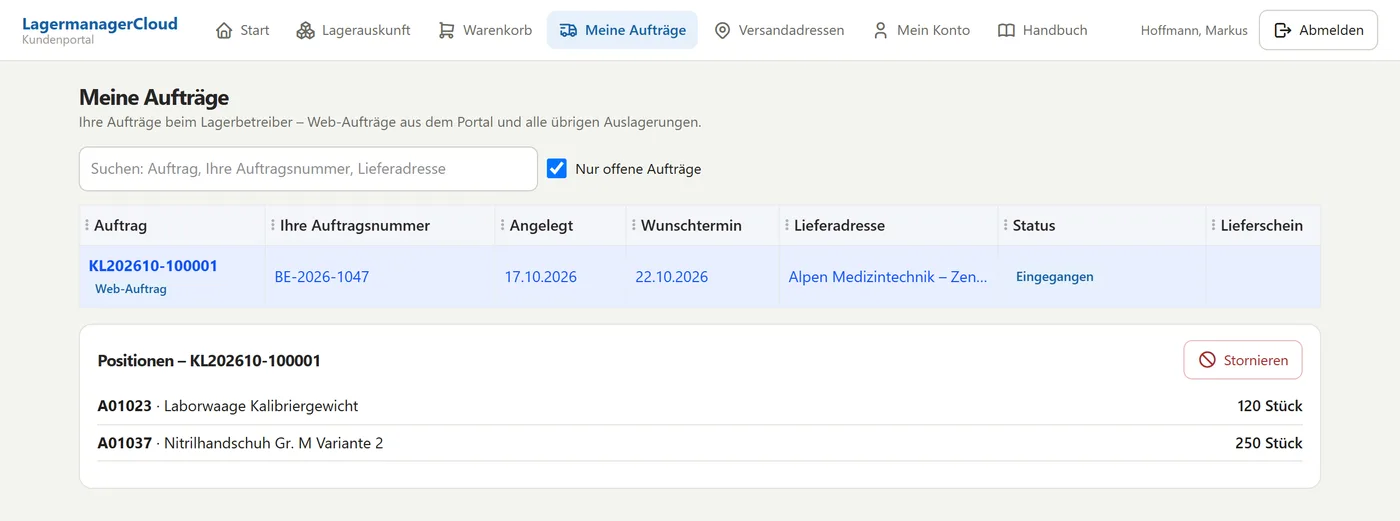 Kundenportal: Meine Aufträge